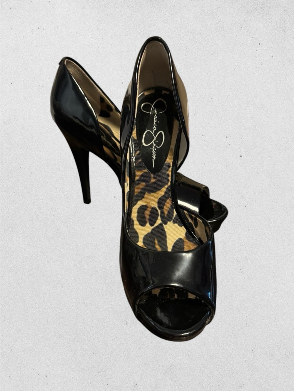 Jessica Simpson Acadia Black Patent D'Orsay Peep Toe Pumps